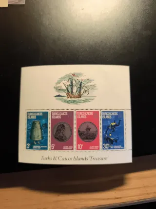 Hoja Bloque Sellos Turks & Caicos Tesoro