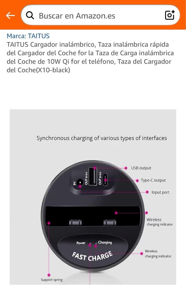 Cargador Coche Inalámbrico