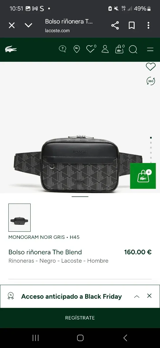 Riñonera/Bandolera Lacoste Original Negra Nueva