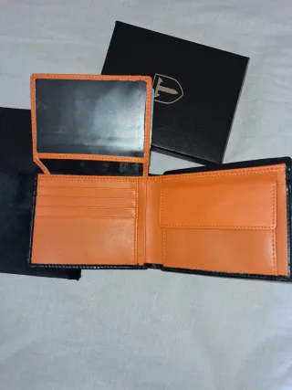 Cartera de caballero piel negra y naranja