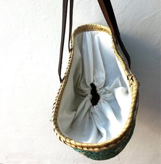 Capazo playero verde turquesa con lunares blancos