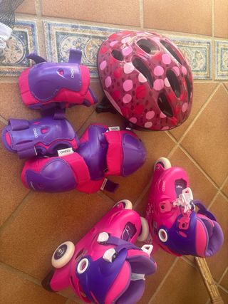 Casco y protecciones patines niña Oxelo