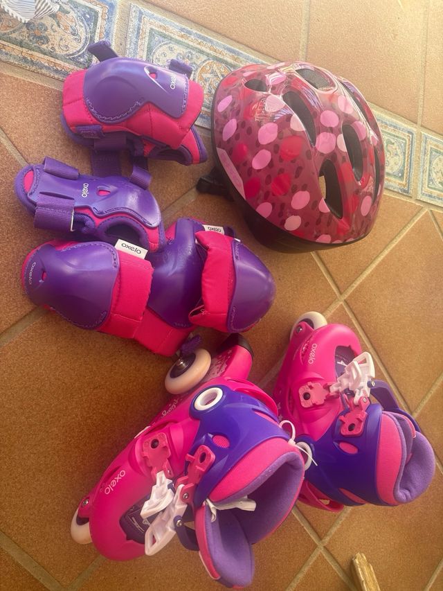 Casco y protecciones patines niña Oxelo