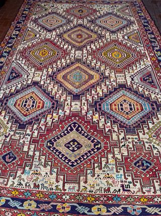 Tappeto Persiano Seta Blu Rosso