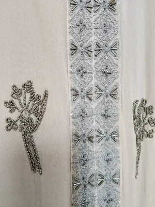 Vestido Zara largo, color topo y gris Pedreria