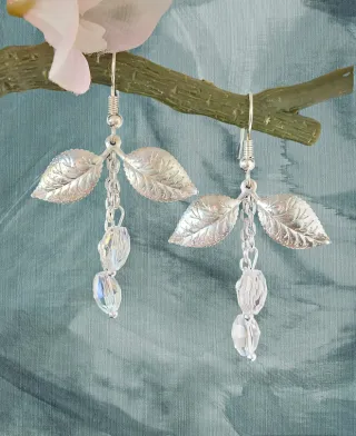 Pendientes hojas con cristales – Dorado o plata