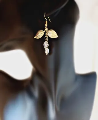 Pendientes hojas con cristales – Dorado o plata