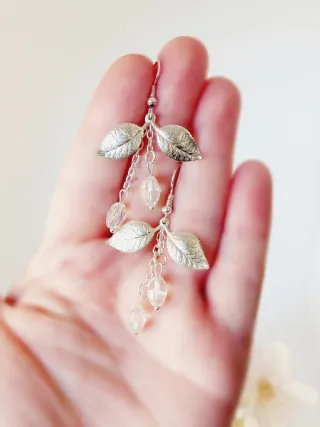 Pendientes hojas con cristales – Dorado o plata