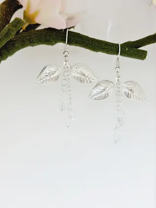 Pendientes hojas con cristales – Dorado o plata