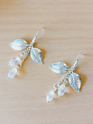 Pendientes hojas con cristales – Dorado o plata
