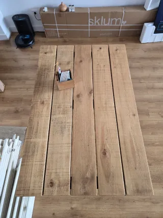 Mesa industrial madera maciza y metal