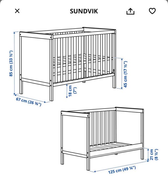 Cuna IKEA SUNDVIK + Colchón JÄTTETRÖTT