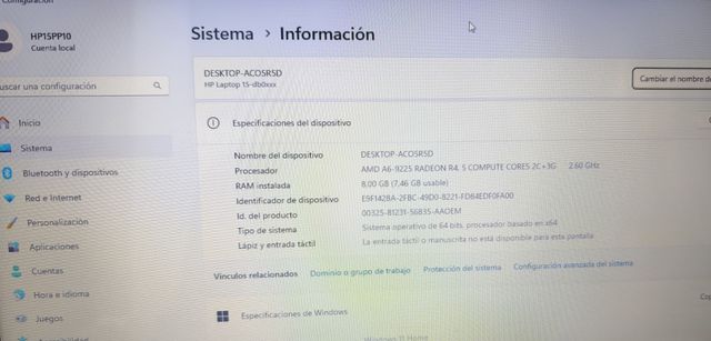 Portátil HP 15-BD0007ns SSD Blanco