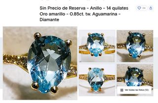 Anillo 14k Oro Amarillo Aguamarina 0.85ct Diamante