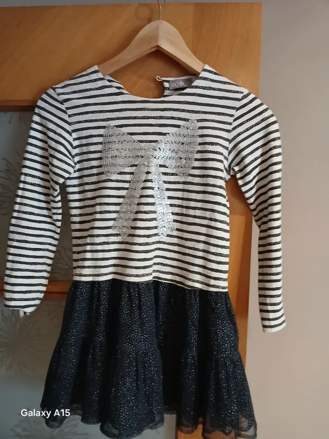 Vestido niña rayas y tul brillante