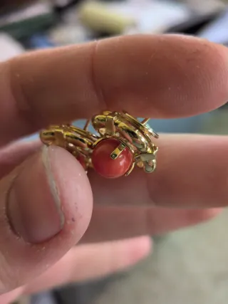 Pendientes Oro Perla Coral Rojo