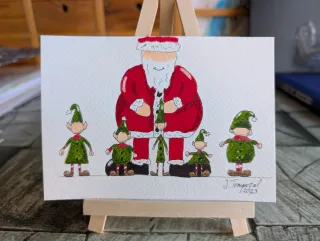 Postal Navideña Santa y Elfos