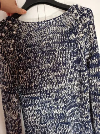 Jersey pico perlas azul y blanco