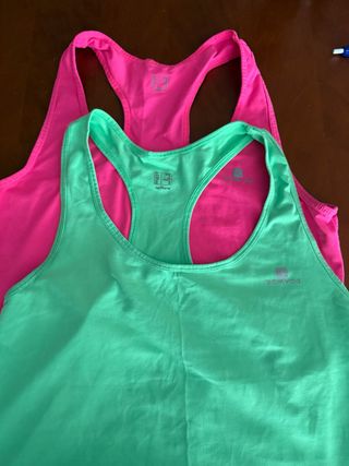 2 Camisetas Tirantes Domyos Verde y Rosa