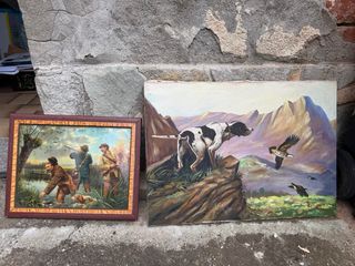 Quadro Caccia con Aquile e Cane