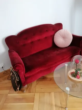 Divano e 2 poltrone vintage in velluto e legno