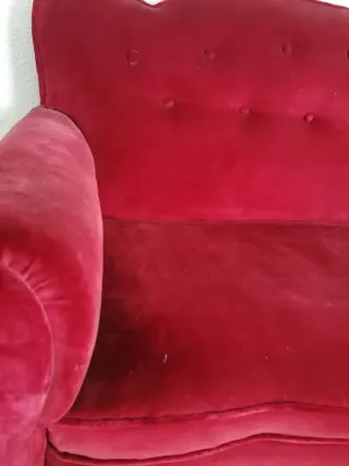 Divano e 2 poltrone vintage in velluto e legno