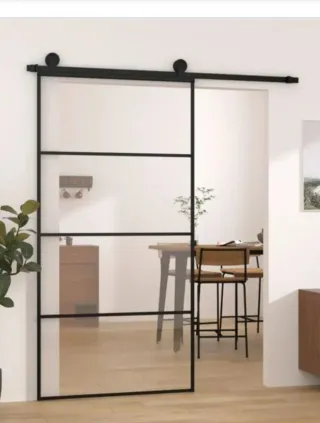 Puerta corredera hierro y cristal templado