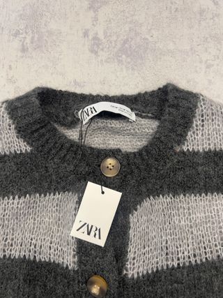 Cardigan Zara righe grigio maglia morbida M