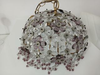 Lampadario Murano Vetro Fiori Viola Trasparente