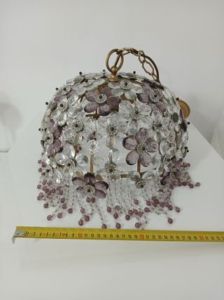 Lampadario Murano Vetro Fiori Viola Trasparente