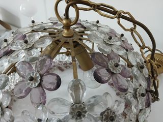 Lampadario Murano Vetro Fiori Viola Trasparente