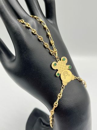 PULSERA MANITA OSO GRANDE PIEDRA VERDE . Oro 18k.