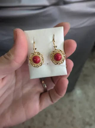 Pendientes Flor Oro 18K Coral Natural