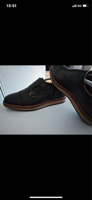 Zapatos Monk Strap Piel Marrón Massimo Dutti