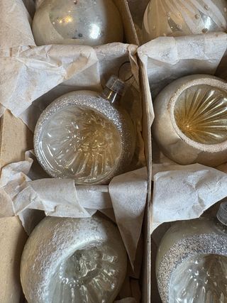 12 Bolas Navidad Vintage Crudo 6 Unidades vidrio