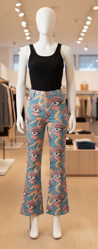 Pantalón Campana Flare Estampado Ojos Psicodélico