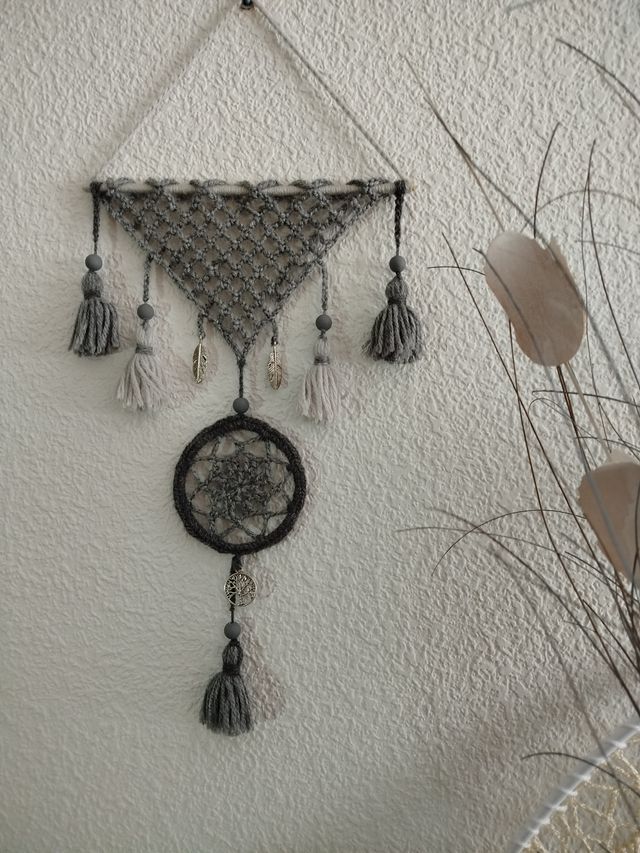 Atrapasueños "mini tapiz" 20 x 32 cm tonos gris