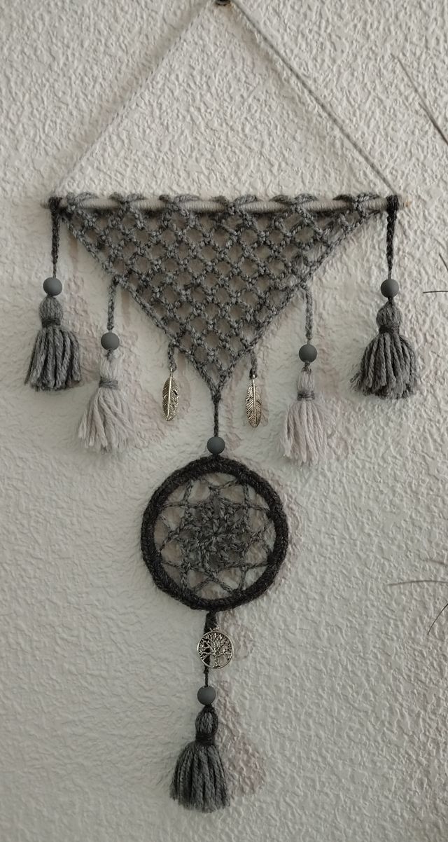 Atrapasueños "mini tapiz" 20 x 32 cm tonos gris