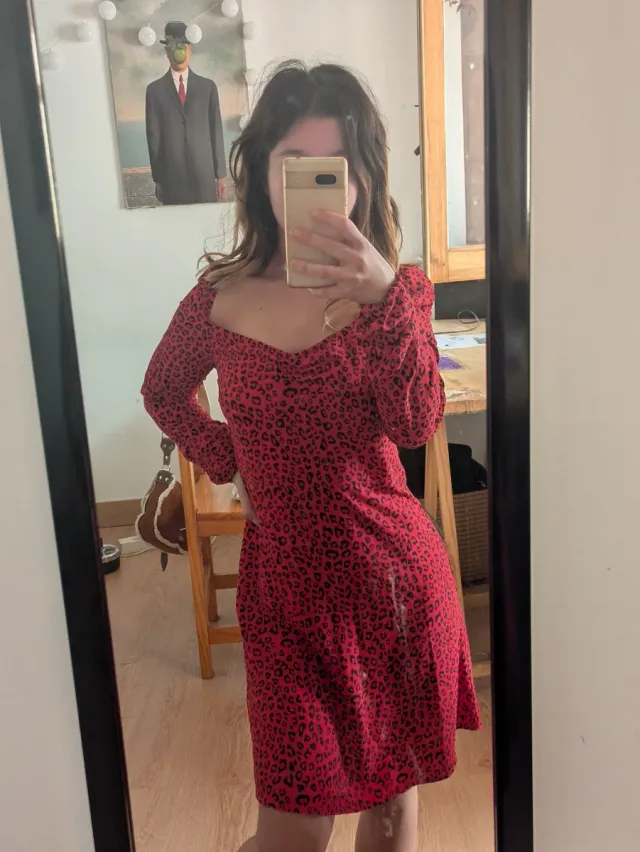 Vestido leopardo rojo manga larga