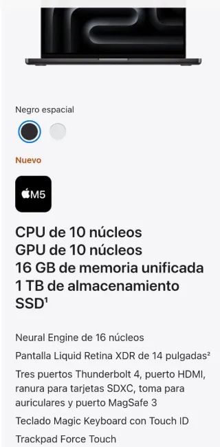 MacBook Pro 14 M5 10/10/16/1TB Sellado