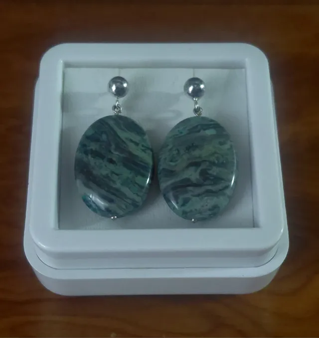 Pendientes Plata Ley Piedra Natural Ovalada