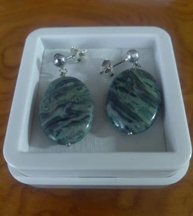 Pendientes Plata Ley Piedra Natural Ovalada