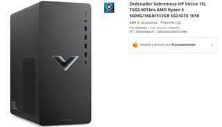 Torre HP Victus 15L Ryzen 5 GTX 1650 16GB