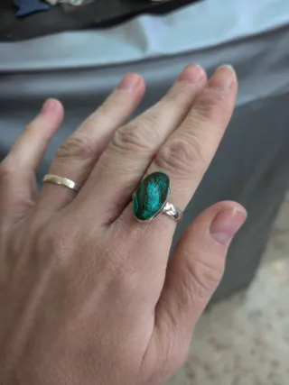 Anillo Plata 925 Crisocola Malaquita Ajustable