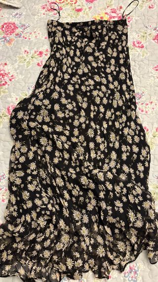 Falda gasa estampada flores negra