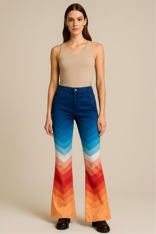 Pantalón Campana Estampado Ondas Puesta de Sol