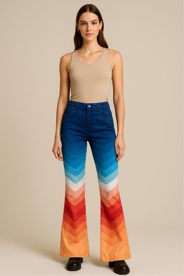 Pantalón Campana Estampado Ondas Puesta de Sol