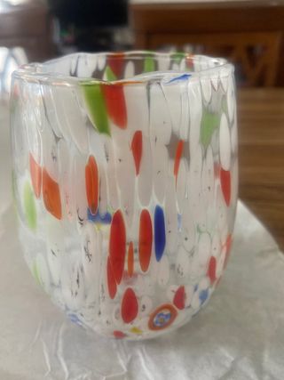 Bicchiere portapenne in vetro decorato