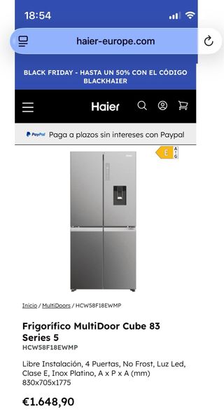 Nevera Haier MultiDoor Cube 83 con tara