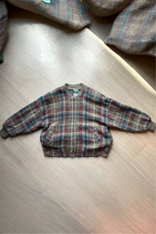 Retro Tartan Wool Zip Jacket - Vintage Knit